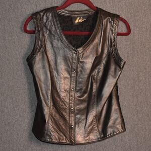VINTAGE Neto Leather Lace Lacy Back Black Vest Women's Small VTG